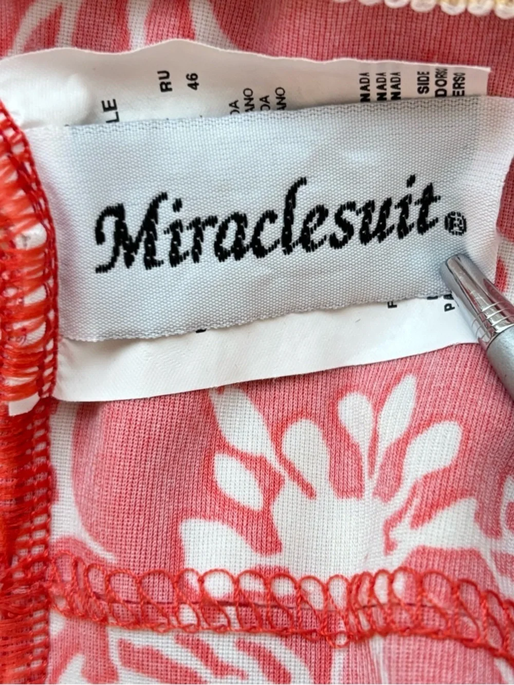 Miraclesuit Swimsuit Coral Floral Surplice V Neck Ruched One Piece Size 10